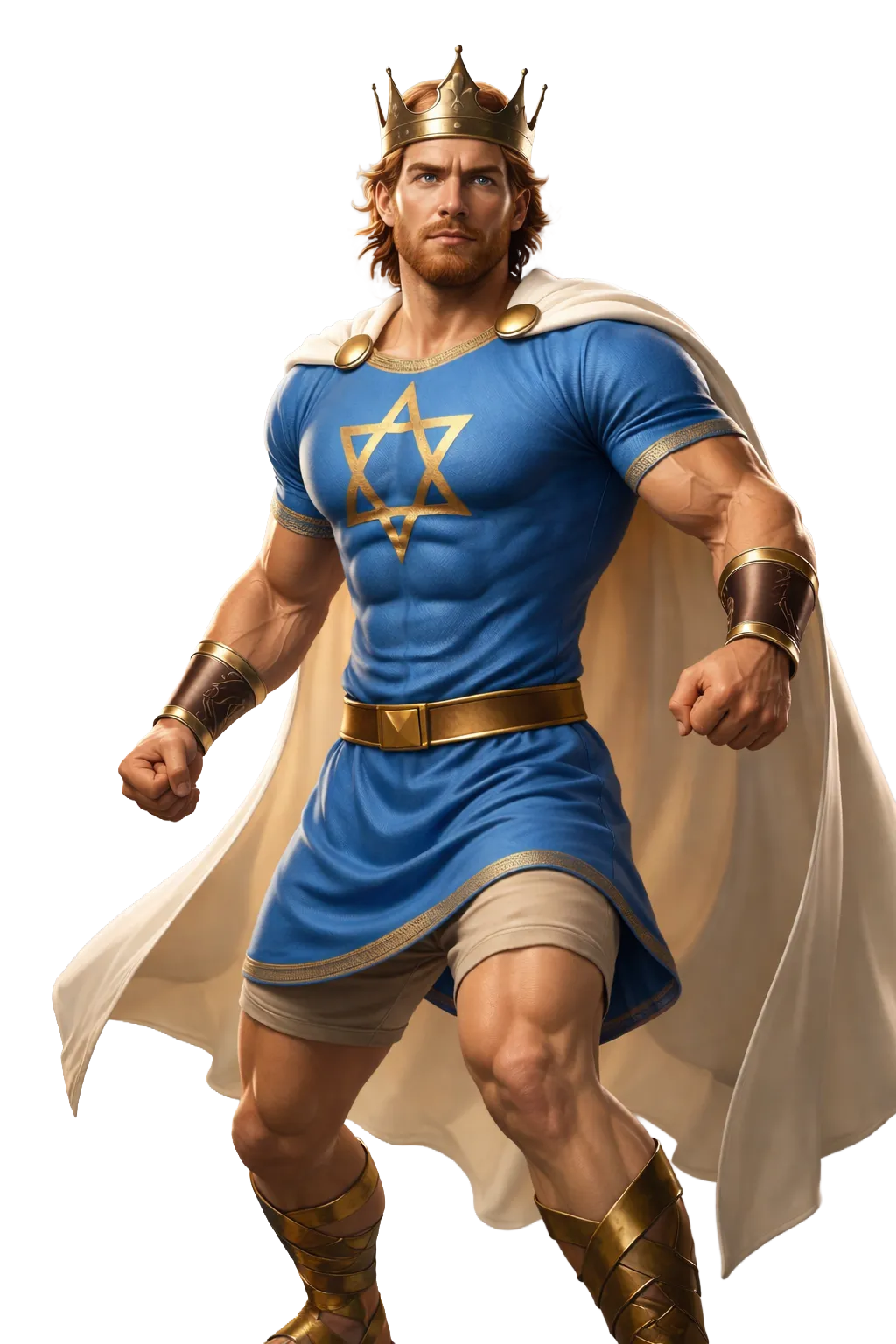 King David in royal armor with golden crown - full body character art