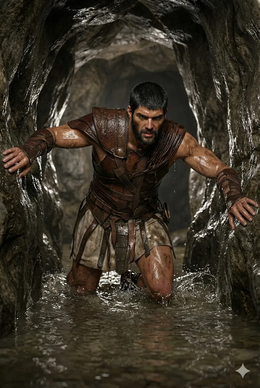 Joab climbing the shaft beneath Jebus